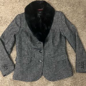 Talbots grey wool coat w/ faux fur